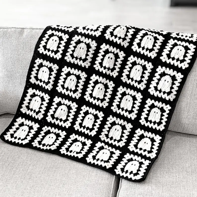 Ghost Granny Square Blanket Pattern Easy Halloween Crochet Throw