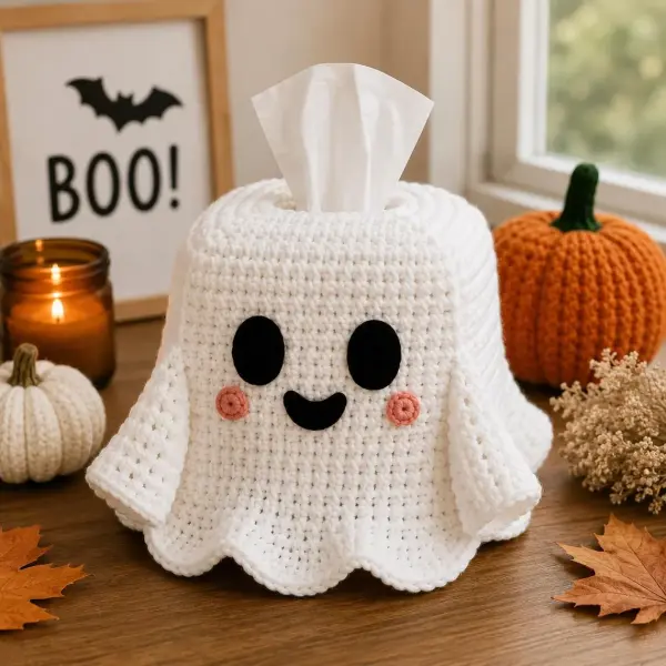 Cute Ghost Tissue Box Cover Crochet Pattern