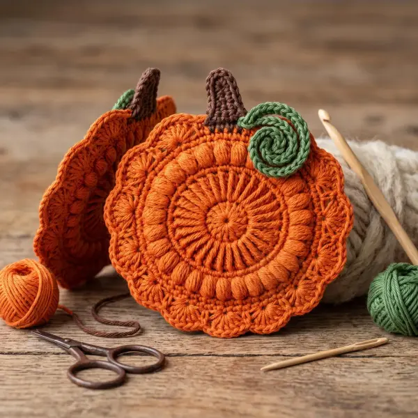 Crochet Pumpkin Coaster Pattern, Textured Fall Decor