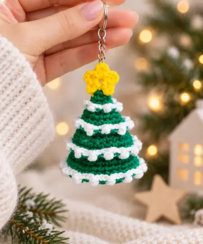 Crochet Mini Christmas Tree Pattern, Tree Keychain