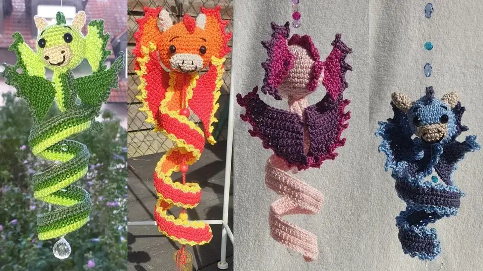 Crochet Pattern Dragon Wind Spinner: Spiral Mobile Construction Kit (S-L)