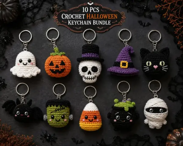10 Halloween Amigurumi Keychain Bunddle Patterns