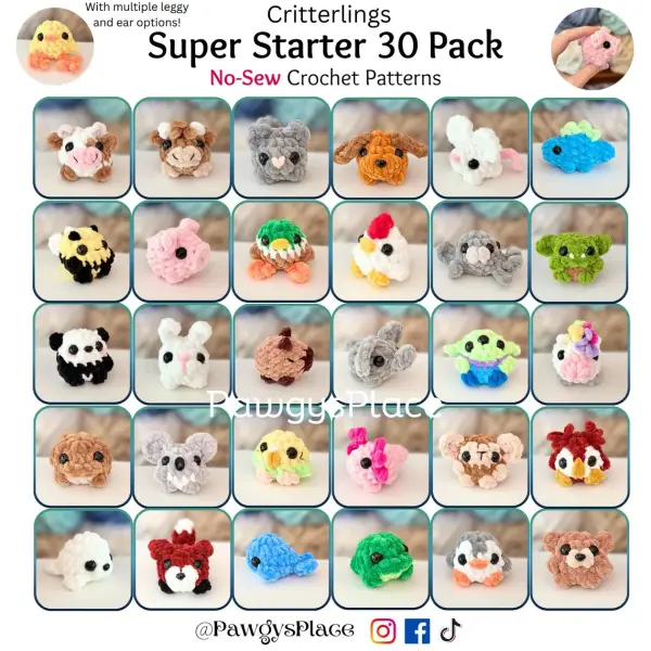 Critterlings Super Starter 30 Pack, Small No-Sew Crochet Patterns