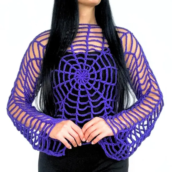 Spiderweb Top Halloween Easy Crochet Sweater Women's Mesh Shrug Fall Pullover