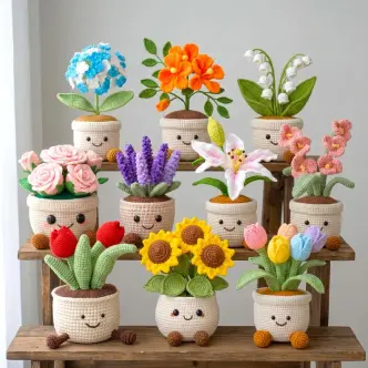Bundle 10in1 Flower Pots Crochet PDF Pattern