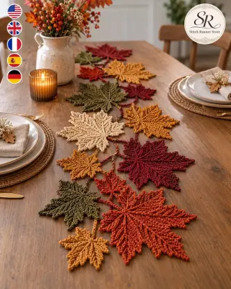 Crochet Table Runner Patterns, Maple Leaf Table Runner PDF