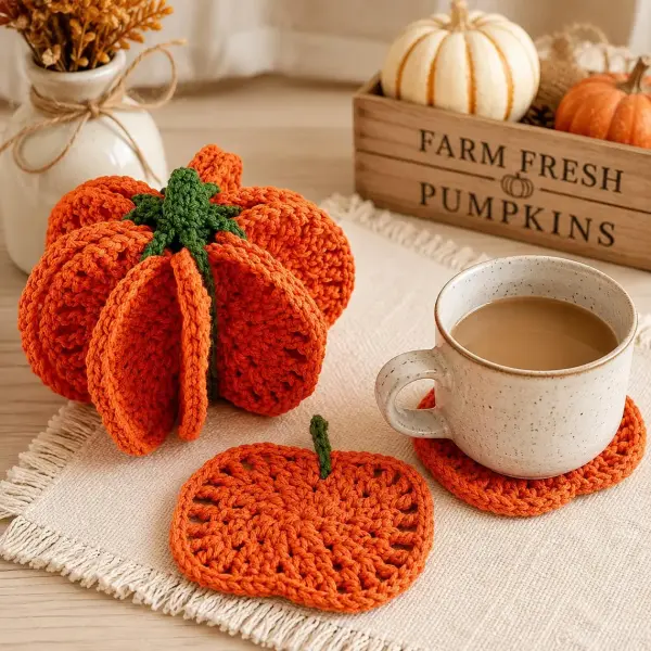 Pumpkin Coaster Set Crochet Pattern