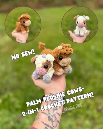 2-in-1 Cow, Highland Cow Palm Plushies