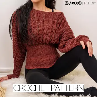 Off the Shoulder Batwing Sweater W. Thumbhole Cuffs
