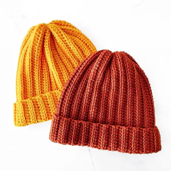 Easy Adult Ribbed Knit Look Beanie Hat Crochet Pattern